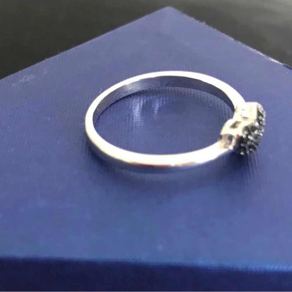 Sterling Silver Heart Ring with Black Pavé Stones